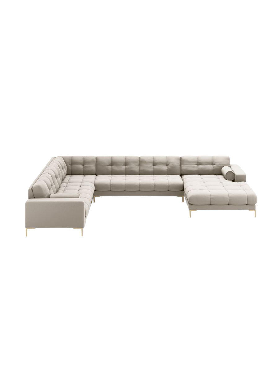 
7-Sitzer Design Panorama-Sofa „Bali II“ - Strukturstoff Beige / Gold / Lange Seite links