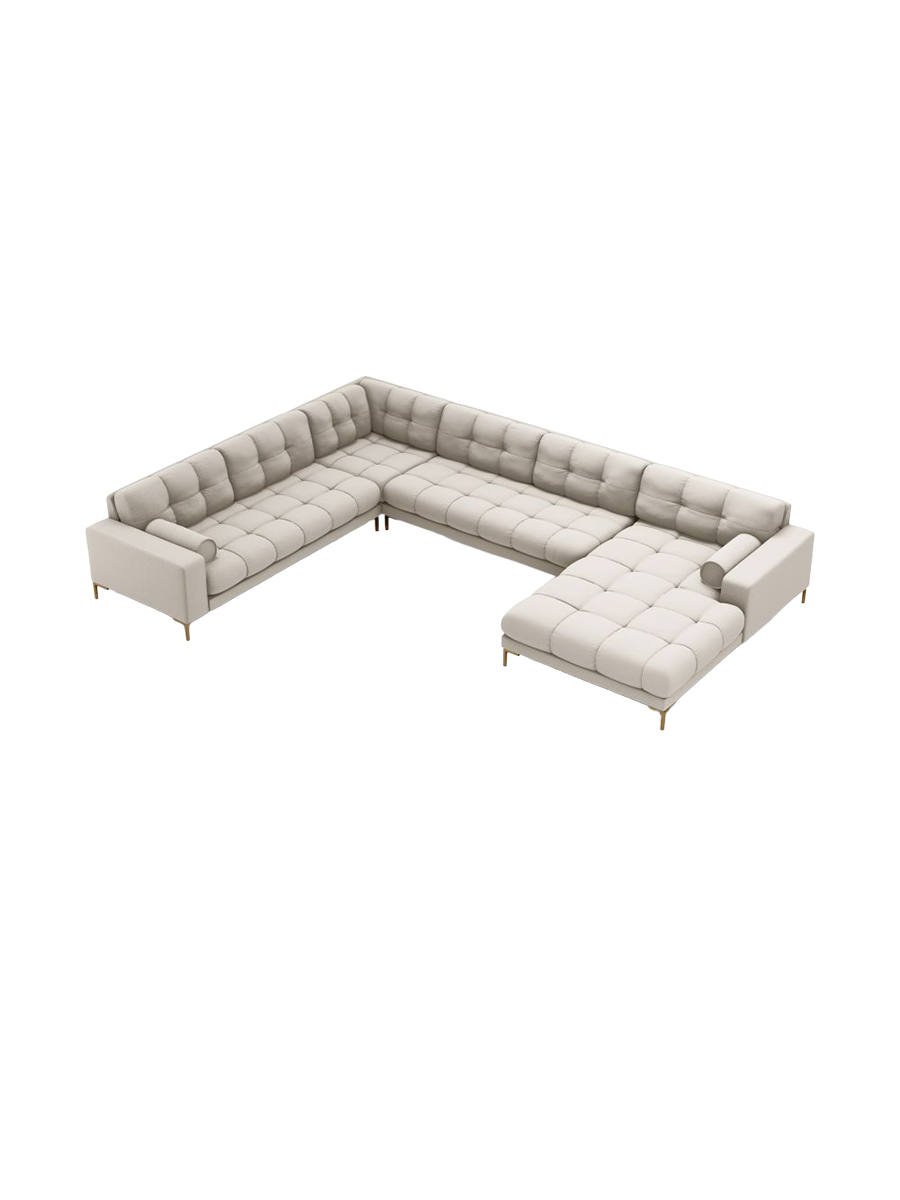 
7-Sitzer Design Panorama-Sofa „Bali II“ - Strukturstoff Beige / Gold / Lange Seite links