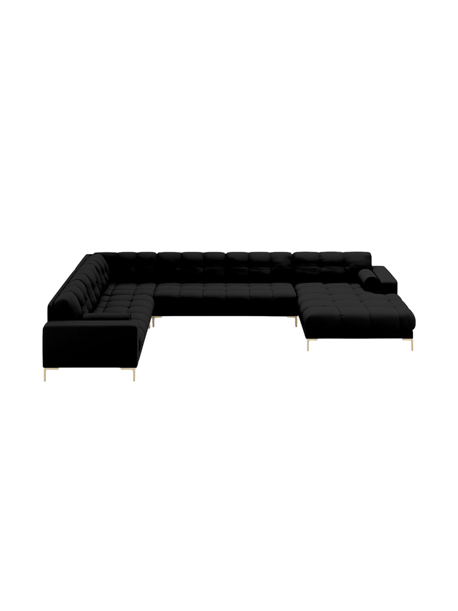 
7-Sitzer Design Panorama-Sofa „Bali II“ - Strukturstoff Schwarz / Gold / Lange Seite links