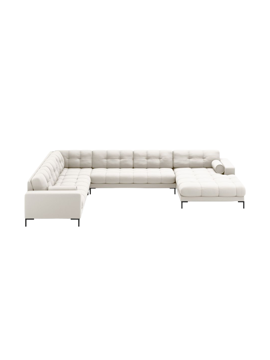 
7-Sitzer Design Panorama-Sofa „Bali II“ - Strukturstoff Beige hell / Schwarz / Lange Seite links