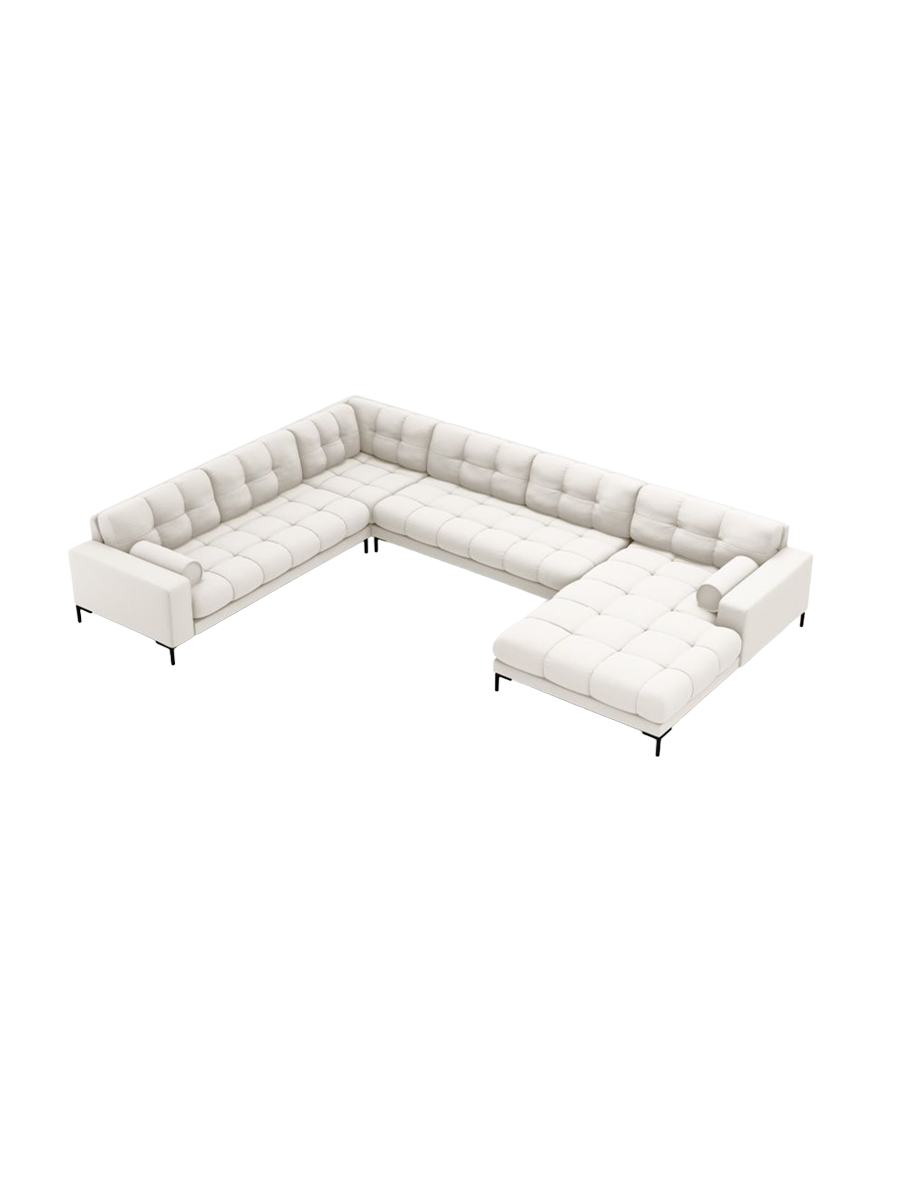 
7-Sitzer Design Panorama-Sofa „Bali II“ - Strukturstoff Beige hell / Schwarz / Lange Seite links