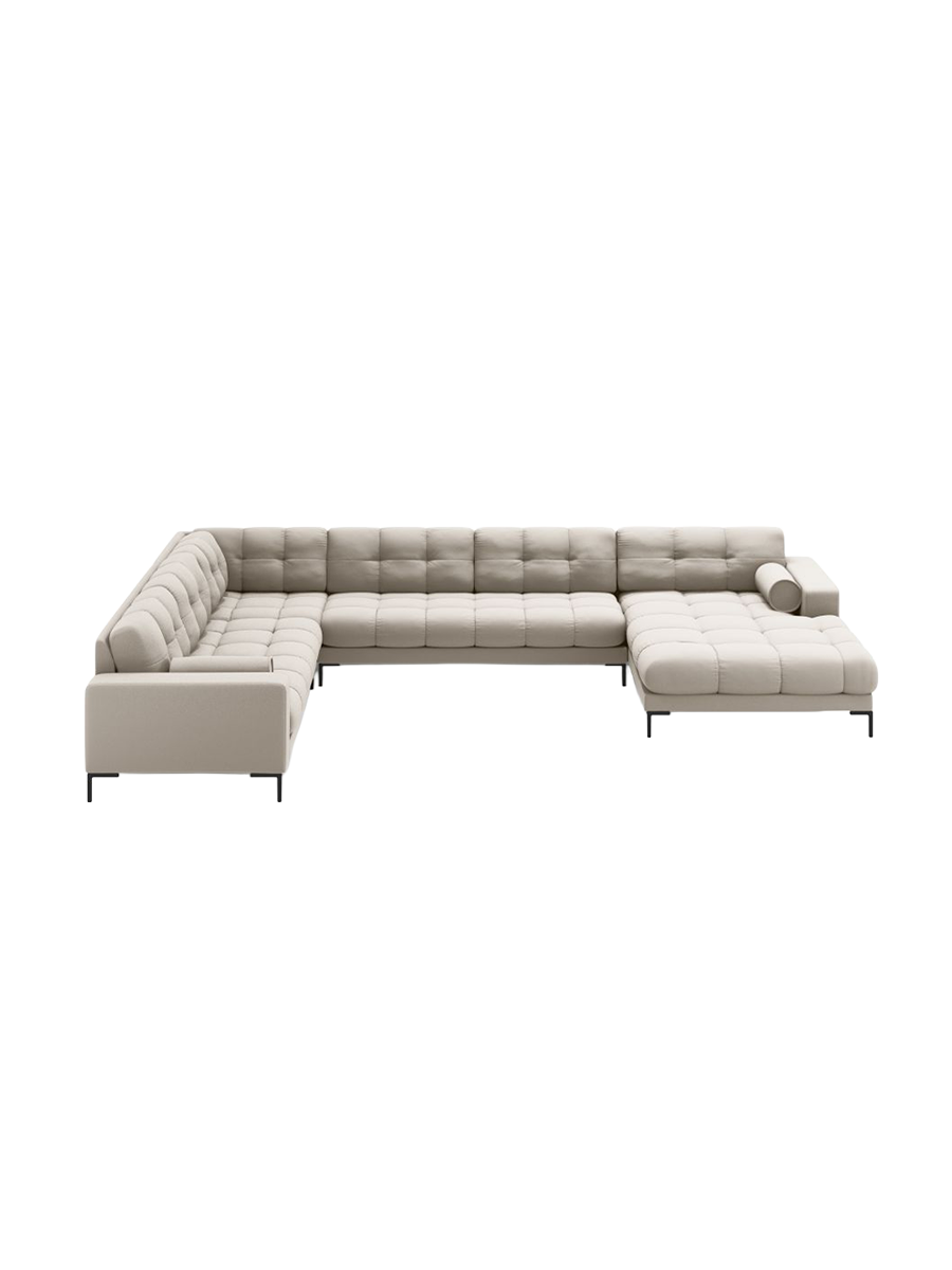 
7-Sitzer Design Panorama-Sofa „Bali II“ - Strukturstoff Beige / Schwarz / Lange Seite links