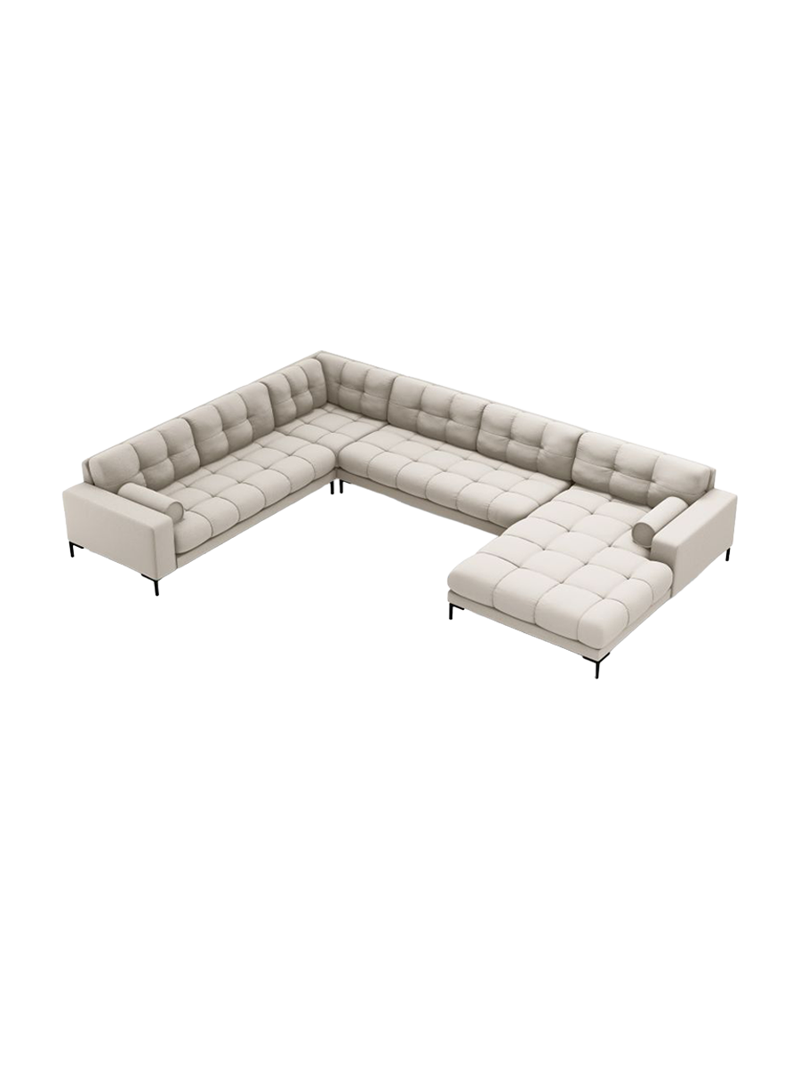 
7-Sitzer Design Panorama-Sofa „Bali II“ - Strukturstoff Beige / Schwarz / Lange Seite links