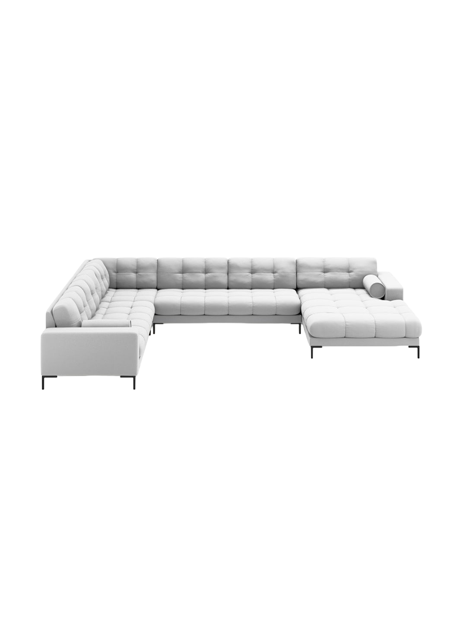 
7-Sitzer Design Panorama-Sofa „Bali II“ - Strukturstoff Hellgrau / Schwarz / Lange Seite links