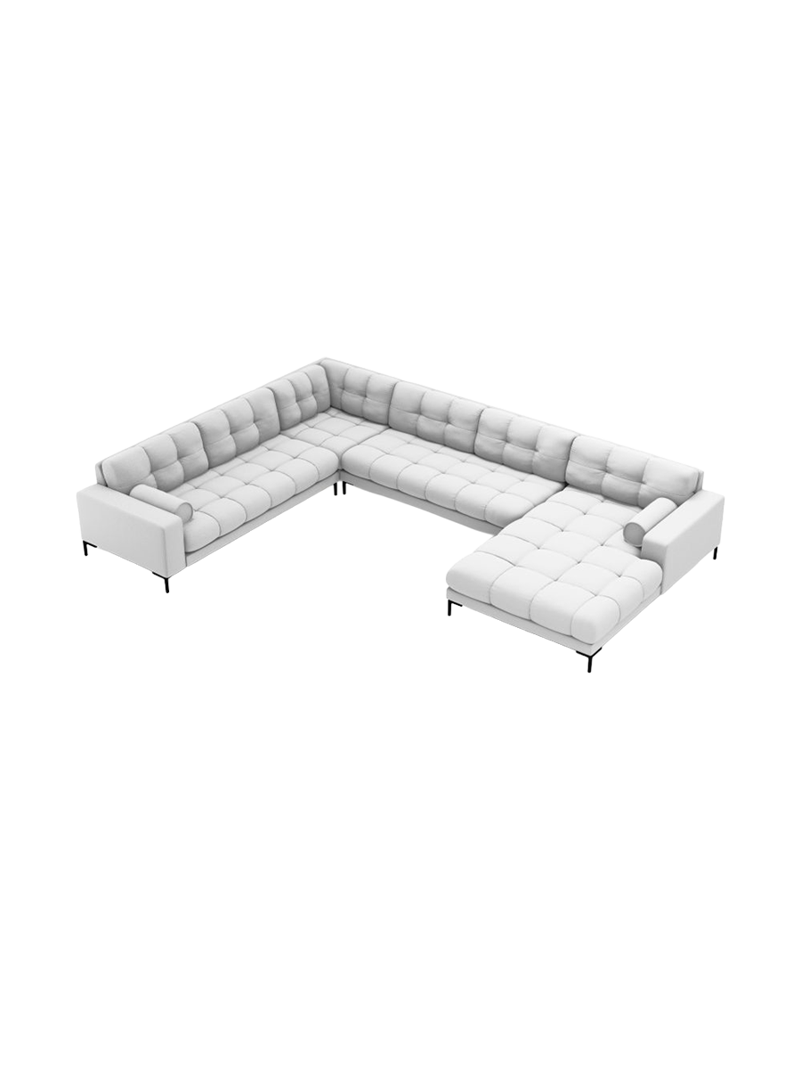
7-Sitzer Design Panorama-Sofa „Bali II“ - Strukturstoff Hellgrau / Schwarz / Lange Seite links