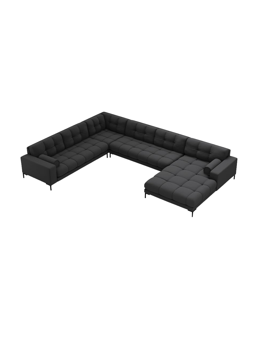 
7-Sitzer Design Panorama-Sofa „Bali II“ - Strukturstoff Dunkelgrau / Schwarz / Lange Seite links