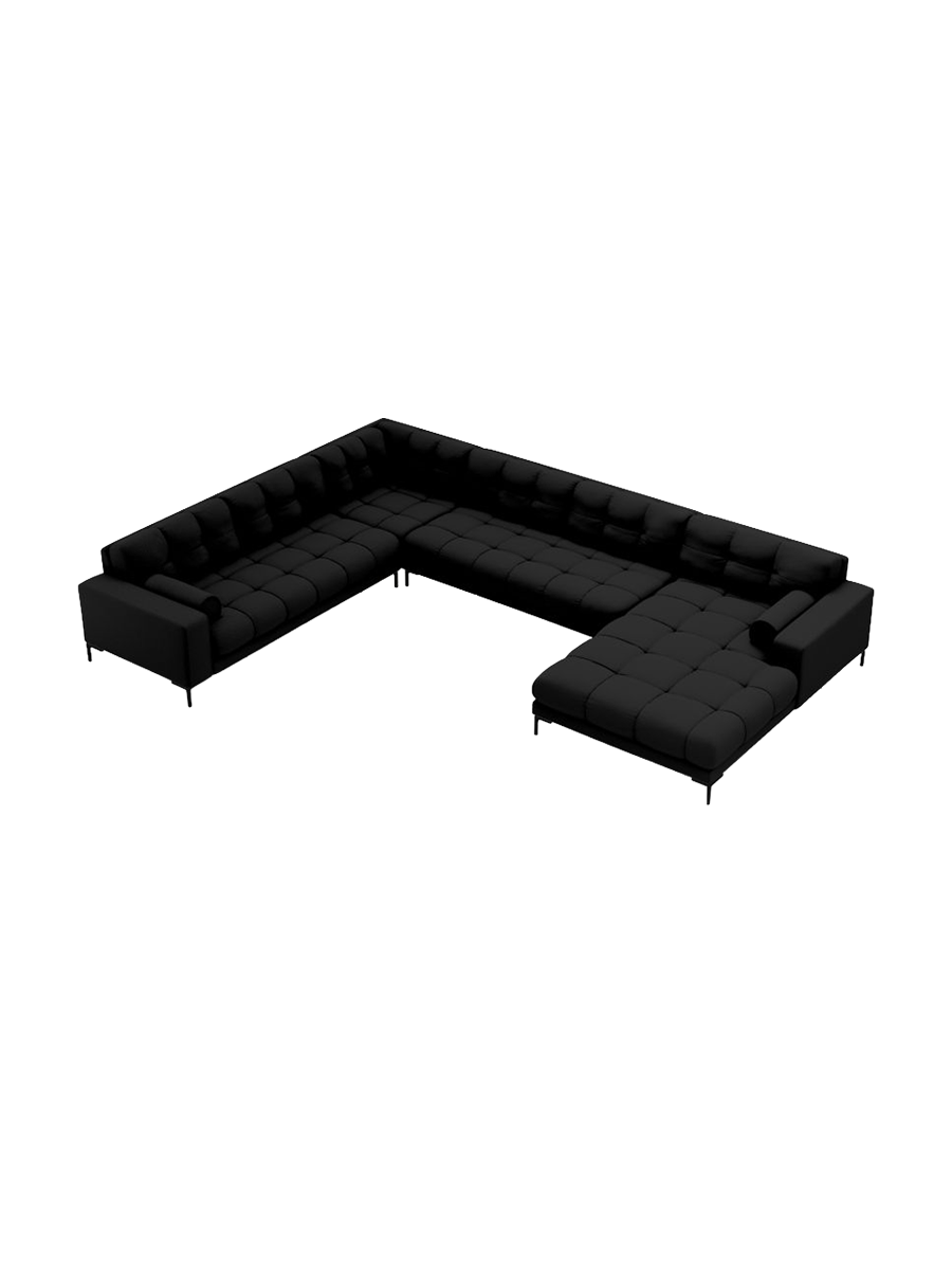 
7-Sitzer Design Panorama-Sofa „Bali II“ - Strukturstoff Schwarz / Schwarz / Lange Seite links