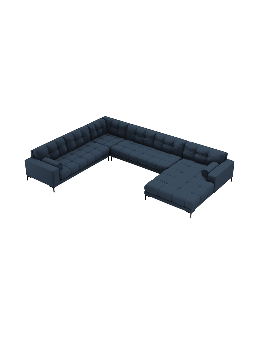 
7-Sitzer Design Panorama-Sofa „Bali II“ - Strukturstoff Blau / Schwarz / Lange Seite links