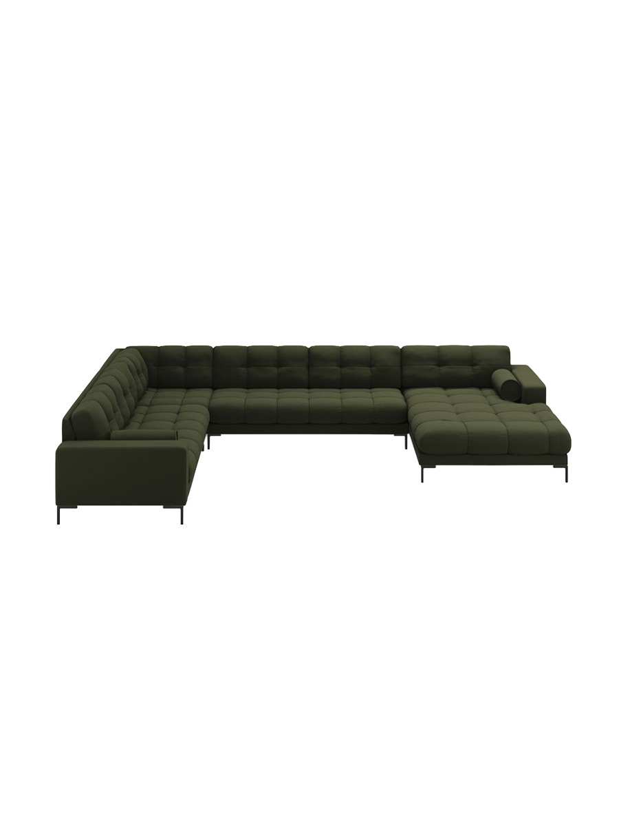 
7-Sitzer Design Panorama-Sofa „Bali II“ - Strukturstoff Grün / Schwarz / Lange Seite links