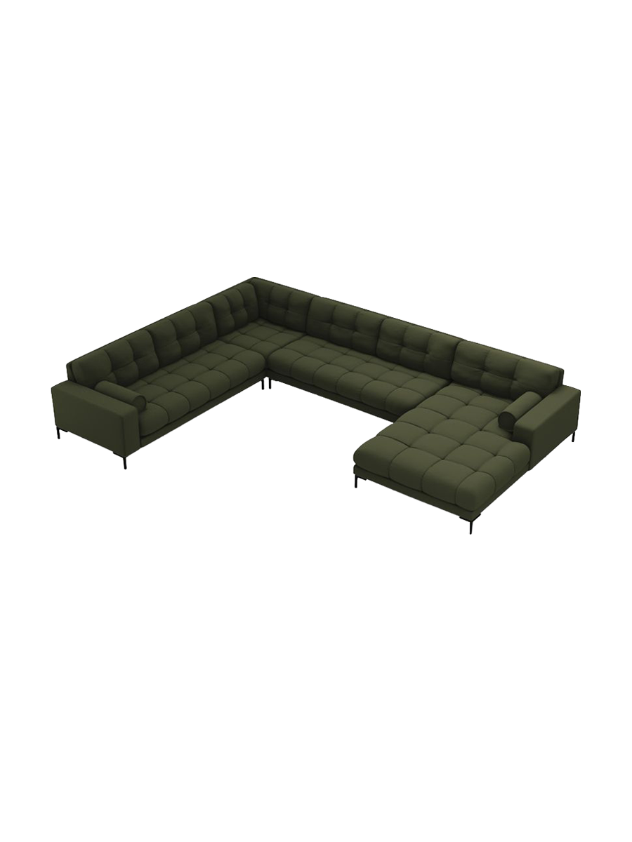 
7-Sitzer Design Panorama-Sofa „Bali II“ - Strukturstoff Grün / Schwarz / Lange Seite links