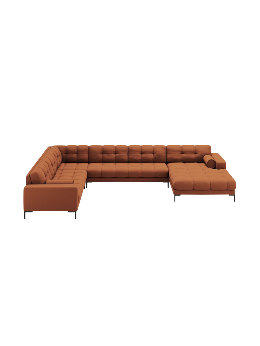
7-Sitzer Design Panorama-Sofa „Bali II“ - Strukturstoff Brick / Schwarz / Lange Seite links