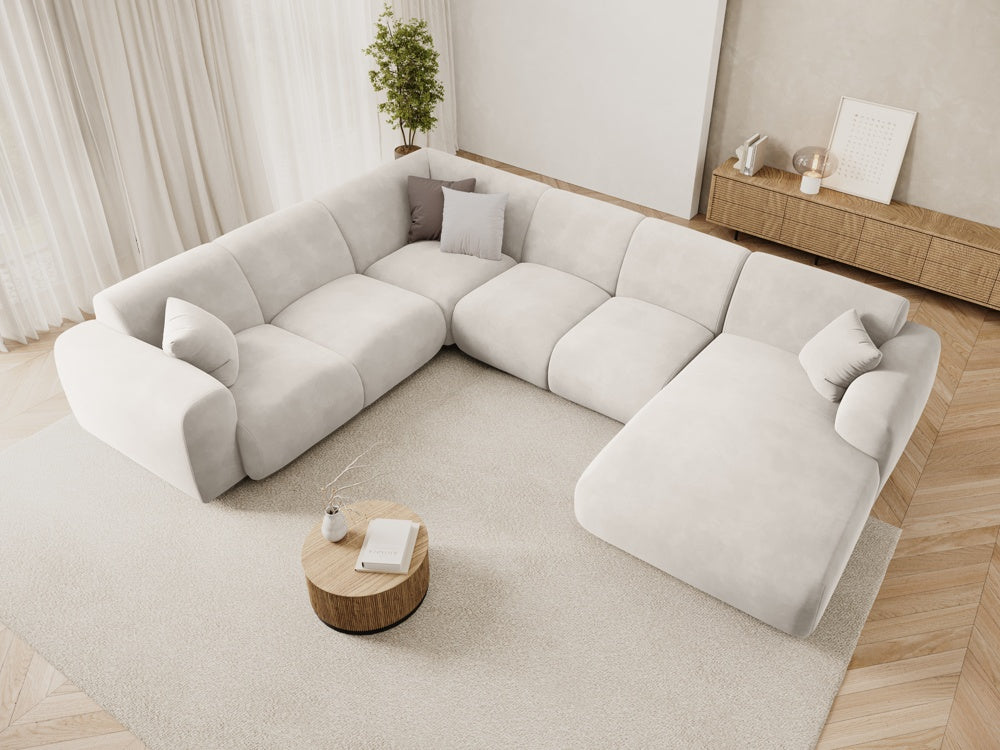 
6-Sitzer Design Panorama-Sofa „Nolio“ - Samt Beige hell / lange Seite links
