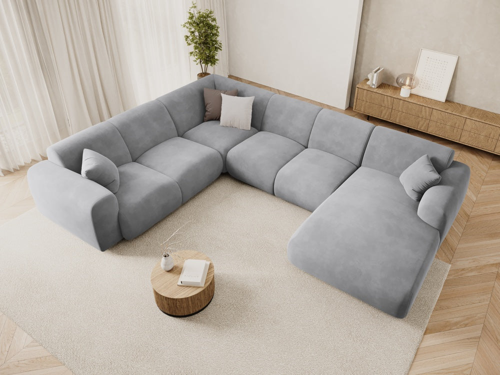 
6-Sitzer Design Panorama-Sofa „Nolio“ - Samt Hellgrau / lange Seite links