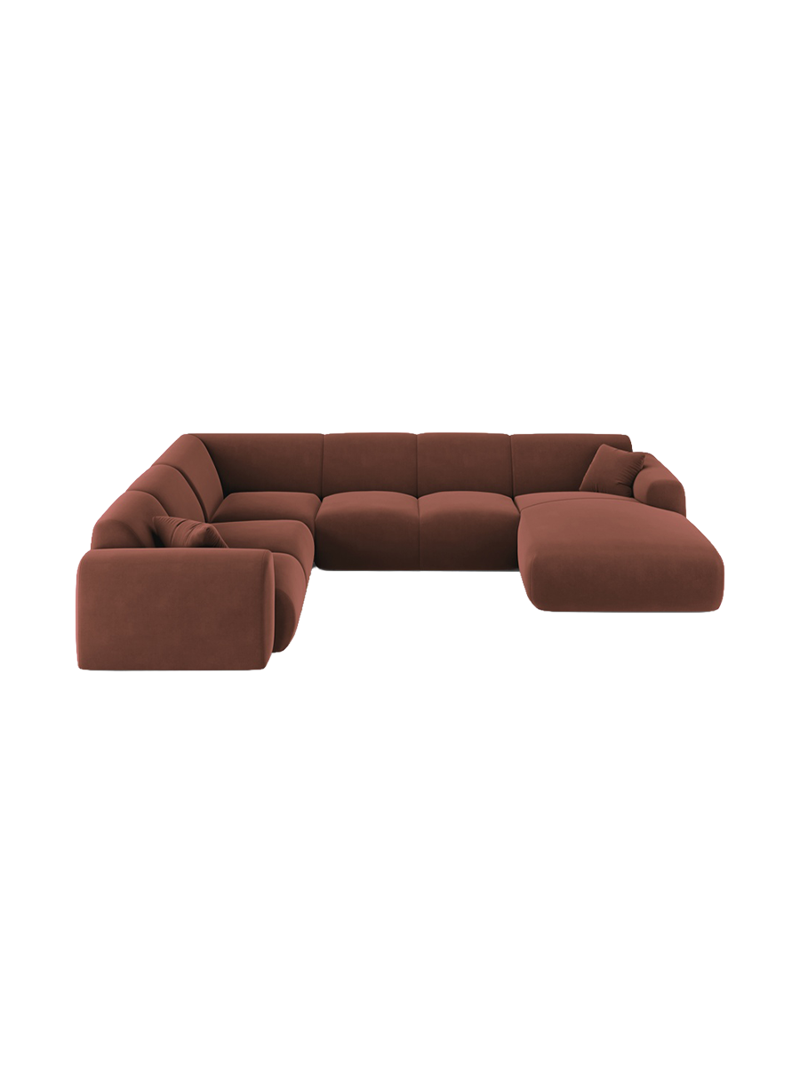 
6-Sitzer Design Panorama-Sofa „Nolio“ - Samt Terracotta dunkel / lange Seite links