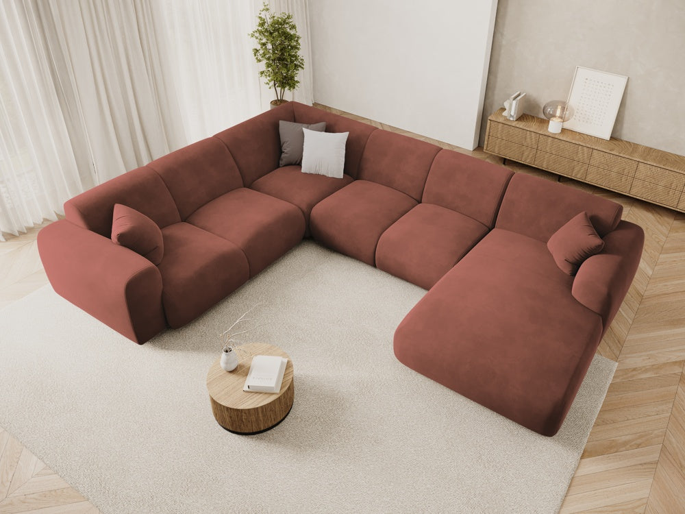 
6-Sitzer Design Panorama-Sofa „Nolio“ - Samt Terracotta dunkel / lange Seite links