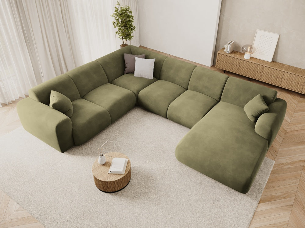 
6-Sitzer Design Panorama-Sofa „Nolio“ - Samt Hellgrün / lange Seite links