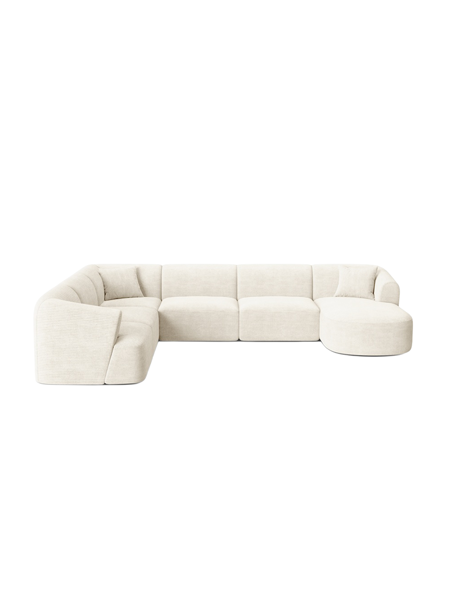 
7-Seater Designer Panoramic Sofa "Campi" - Cord Ivory / long side left