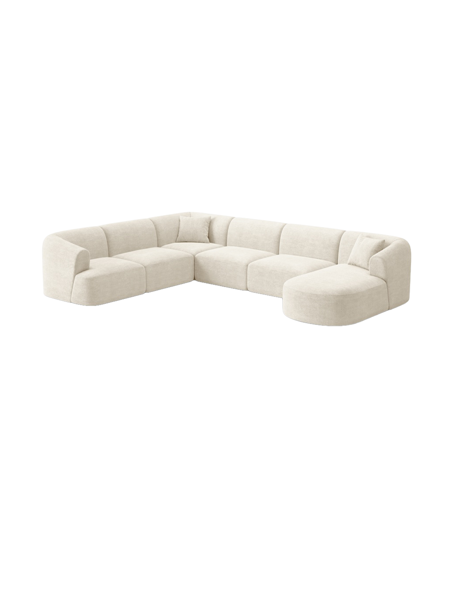 
7-Seater Designer Panoramic Sofa "Campi" - Cord Ivory / long side left