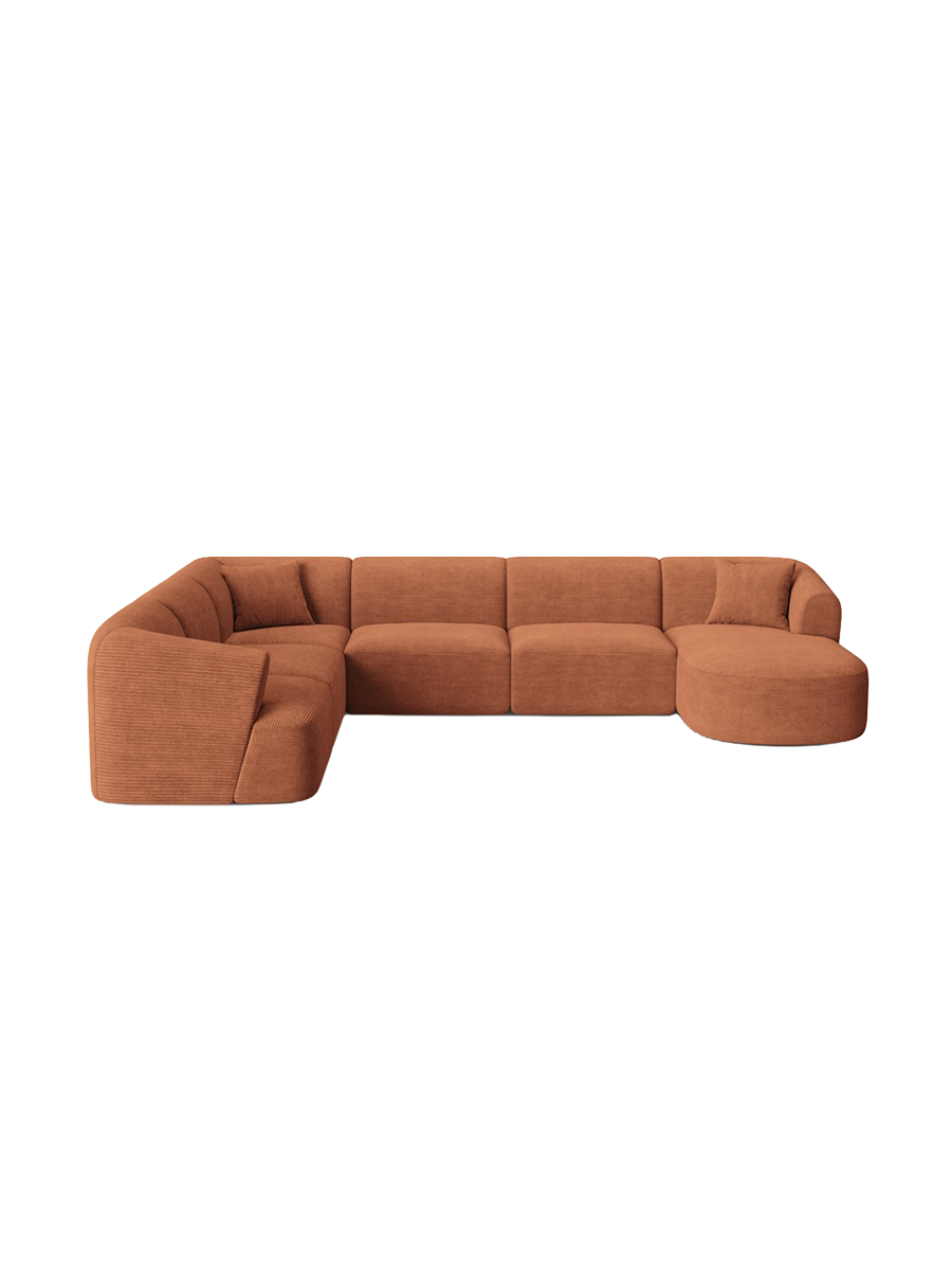 
7-Seater Designer Panoramic Sofa "Campi" - Cord Terracotta / long side left