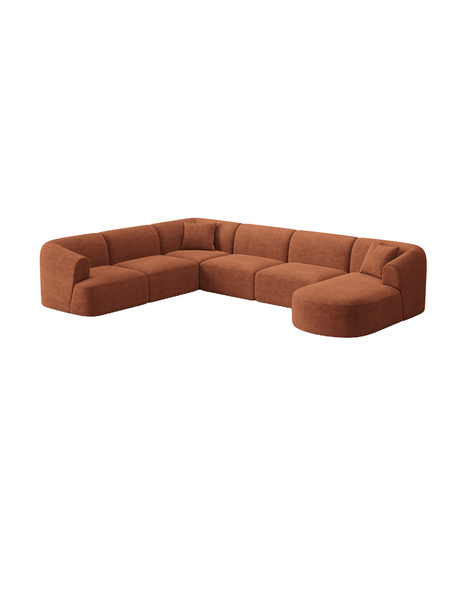 
7-Seater Designer Panoramic Sofa "Campi" - Cord Terracotta / long side left