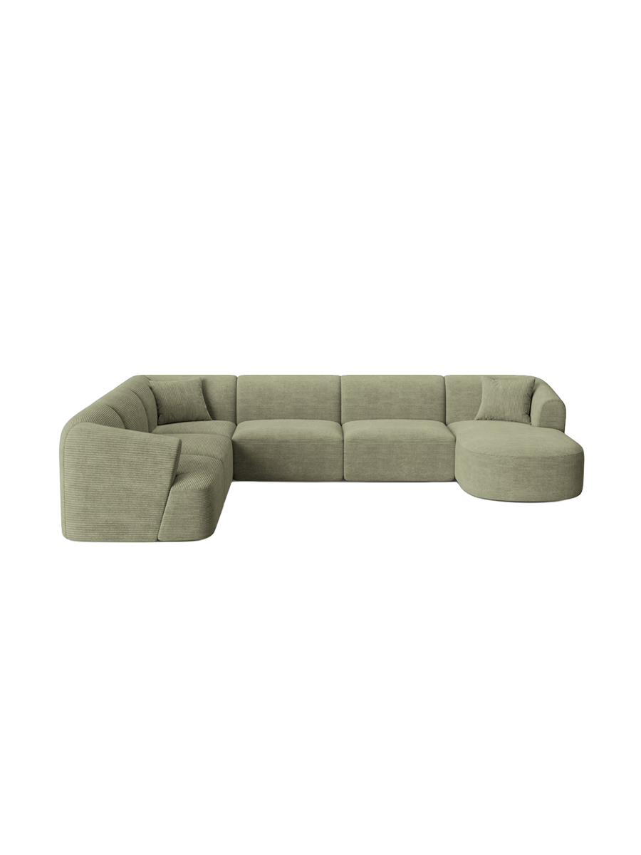 
7-Seater Designer Panoramic Sofa "Campi" - Cord Moss Green / long side left