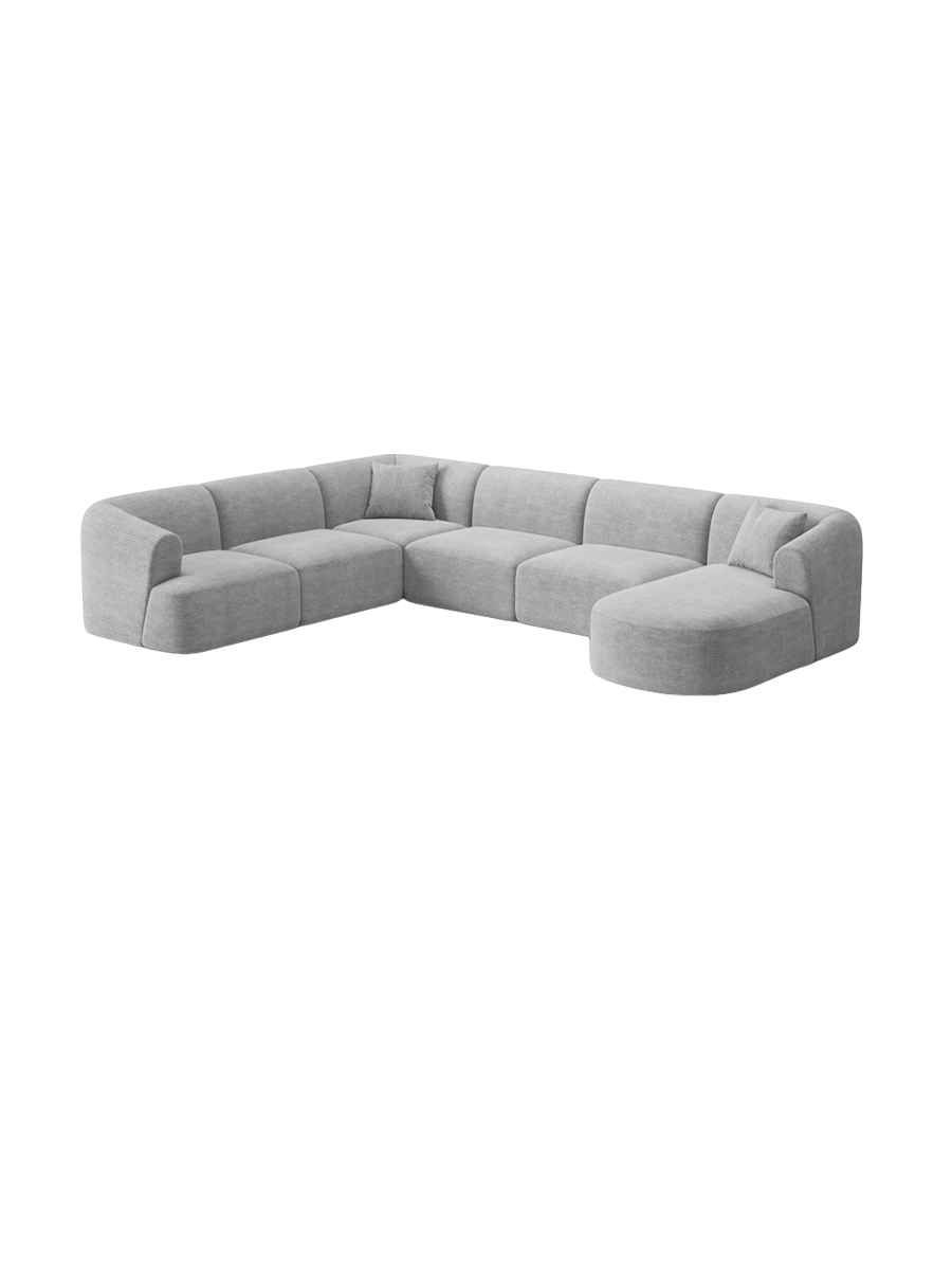 
7-Seater Designer Panoramic Sofa "Campi" - Cord Silver / long side left