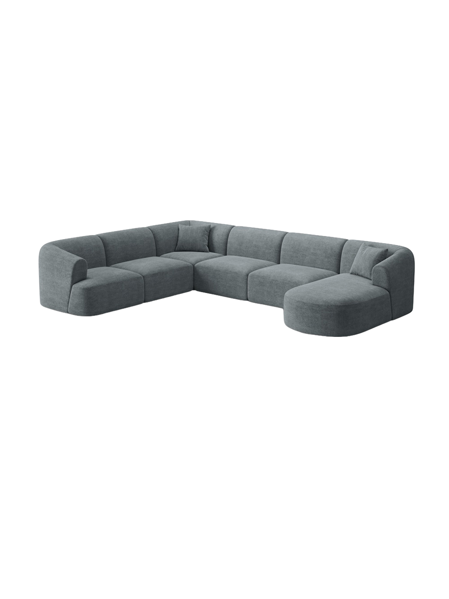 
7-Seater Designer Panoramic Sofa "Campi" - Cord Dark Grey / long side left