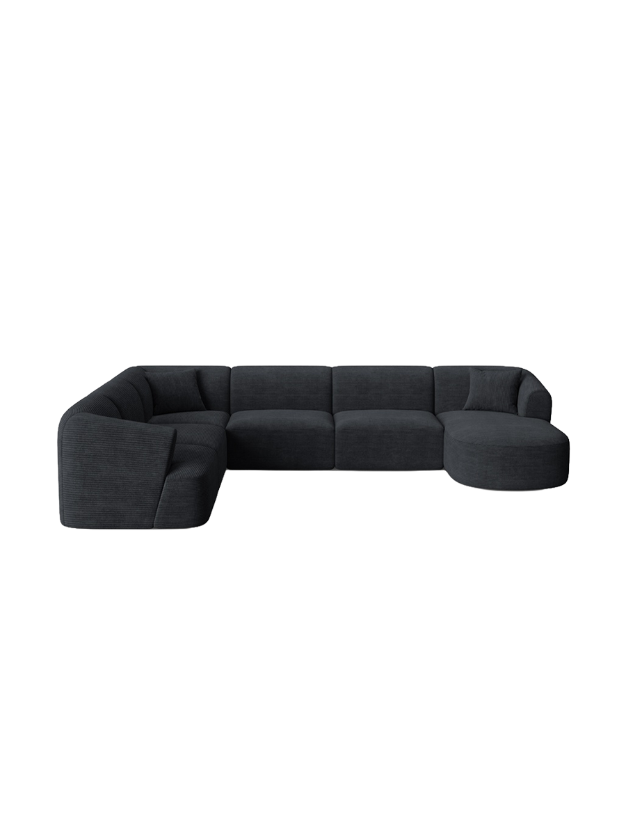 
7-Seater Designer Panoramic Sofa "Campi" - Cord Schwarz / long side left