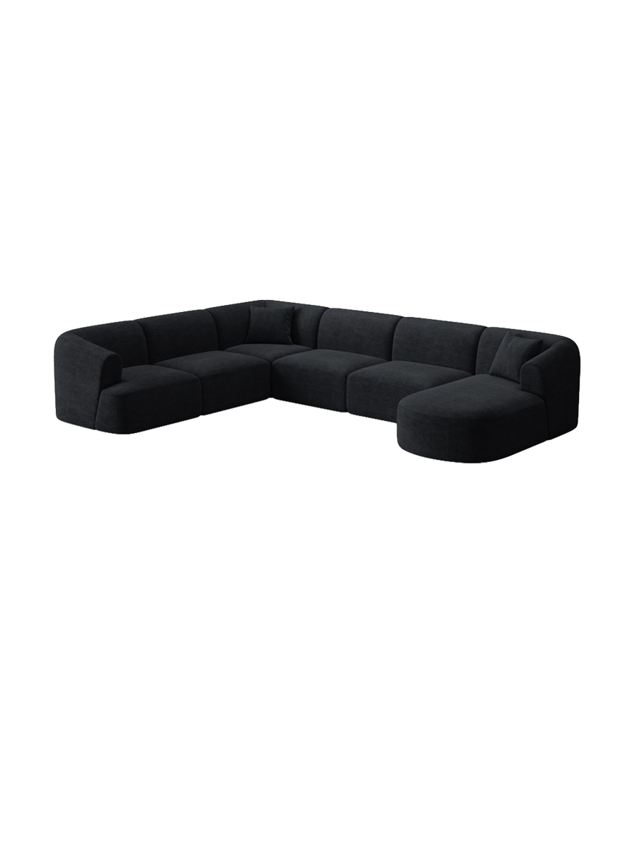 
7-Seater Designer Panoramic Sofa "Campi" - Cord Schwarz / long side left