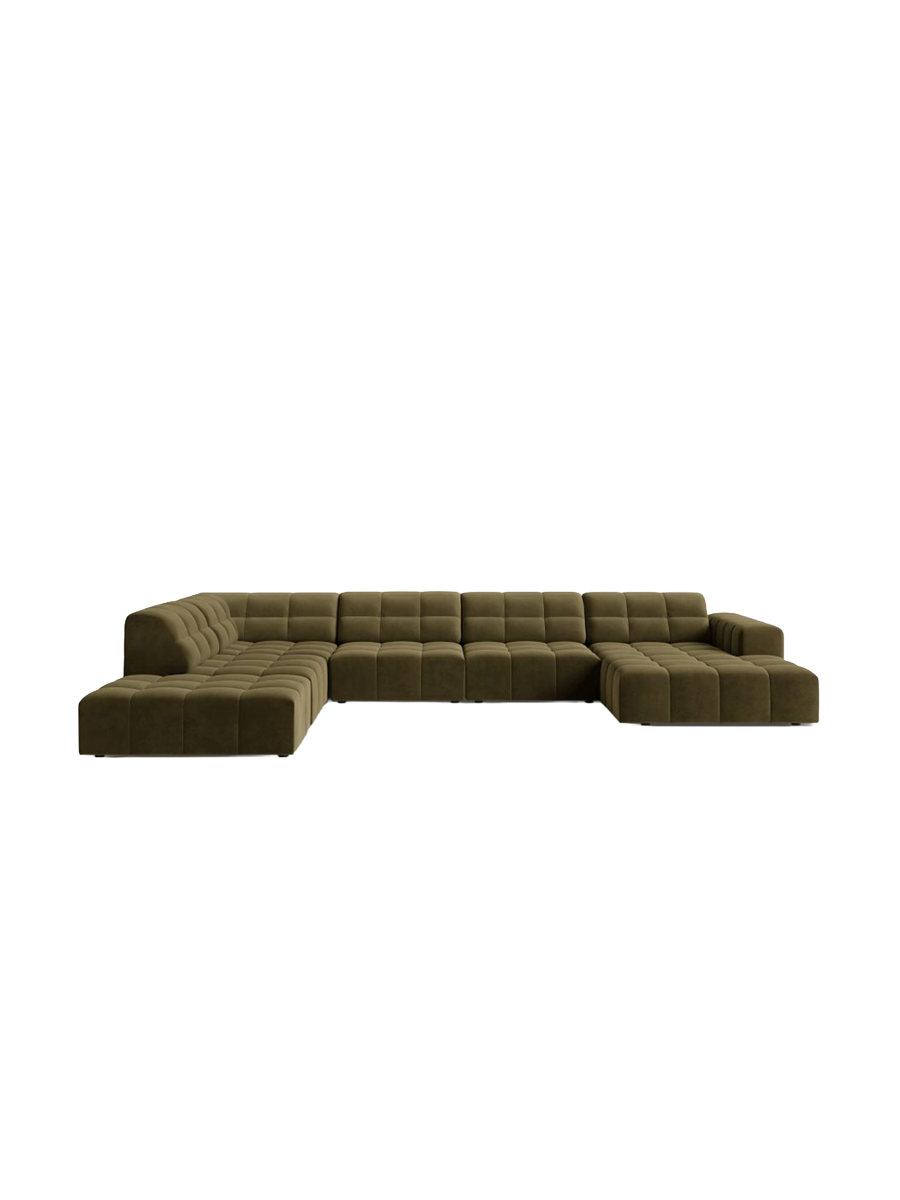 
7-Seater Designer Panoramic Sofa "Chicago" - Velvet Green / long side left