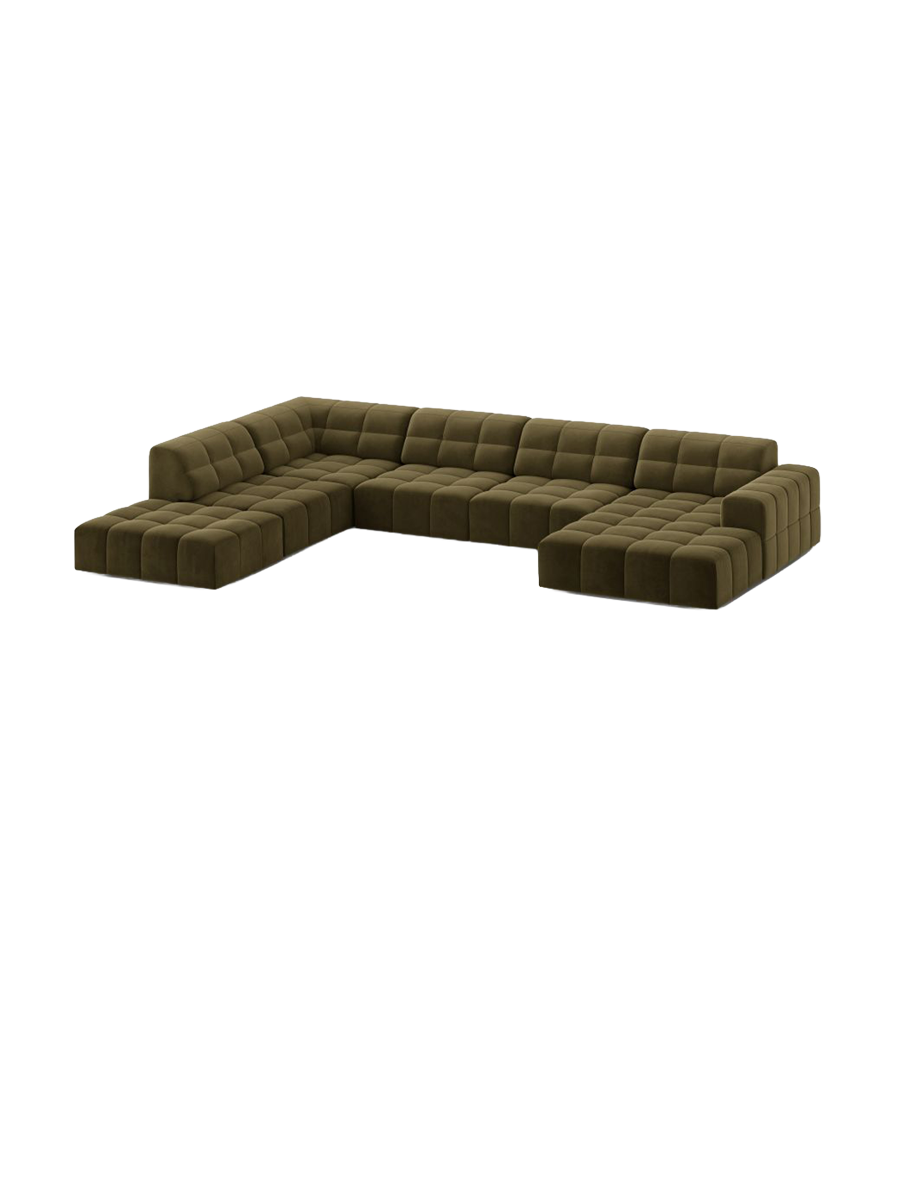 
7-Seater Designer Panoramic Sofa "Chicago" - Velvet Green / long side left