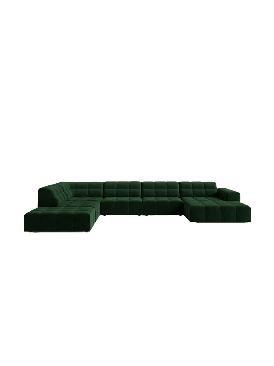
7-Seater Designer Panoramic Sofa "Chicago" - Velvet Bottle Green / long side left