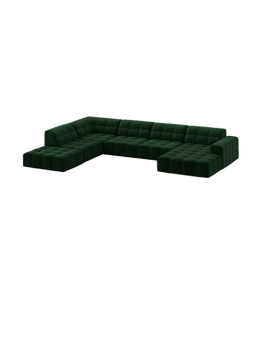 
7-Seater Designer Panoramic Sofa "Chicago" - Velvet Bottle Green / long side left