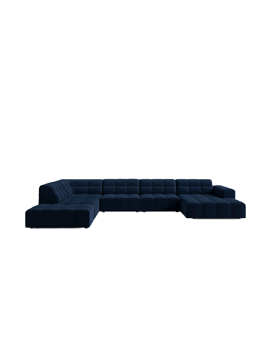 
7-Seater Designer Panoramic Sofa "Chicago" - Velvet Royal Blue / long side left