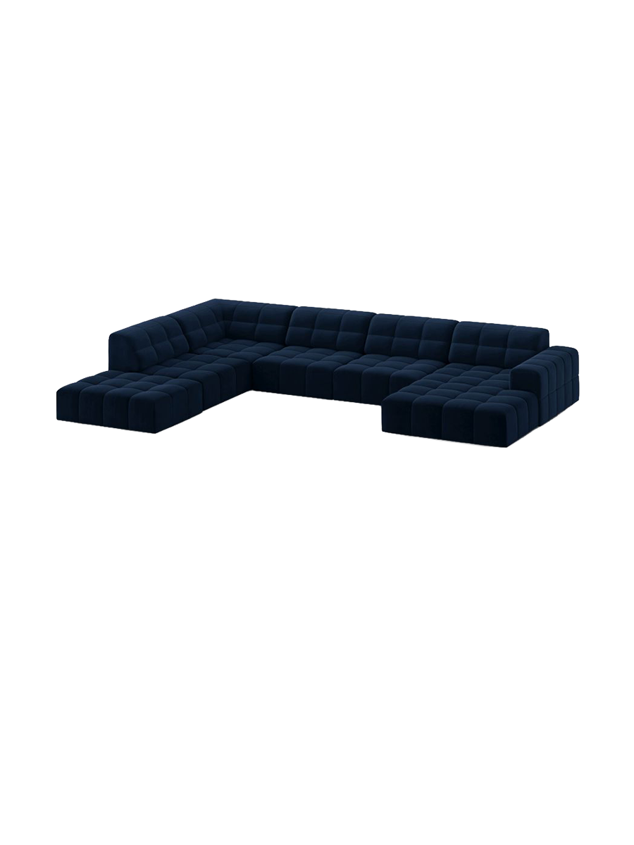 
7-Seater Designer Panoramic Sofa "Chicago" - Velvet Royal Blue / long side left