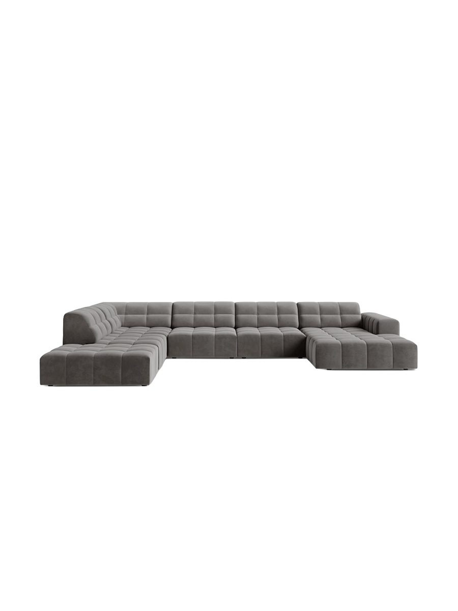 
7-Seater Designer Panoramic Sofa "Chicago" - Velvet Light Grey / long side left