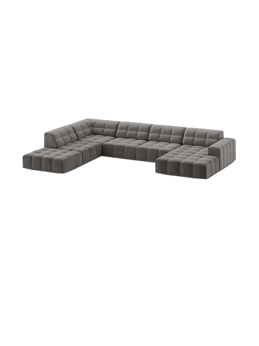 
7-Seater Designer Panoramic Sofa "Chicago" - Velvet Light Grey / long side left