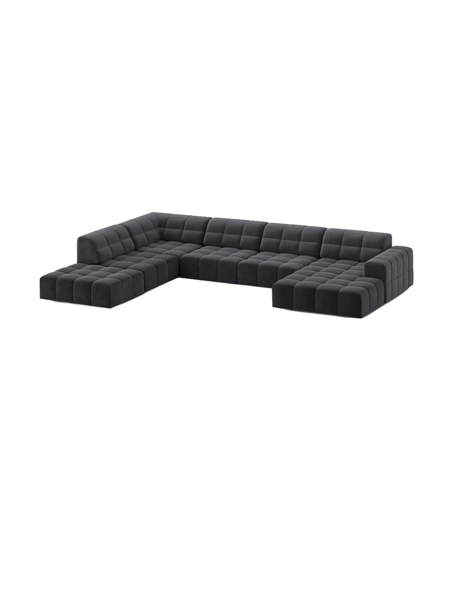
7-Seater Designer Panoramic Sofa "Chicago" - Velvet Grey / long side left