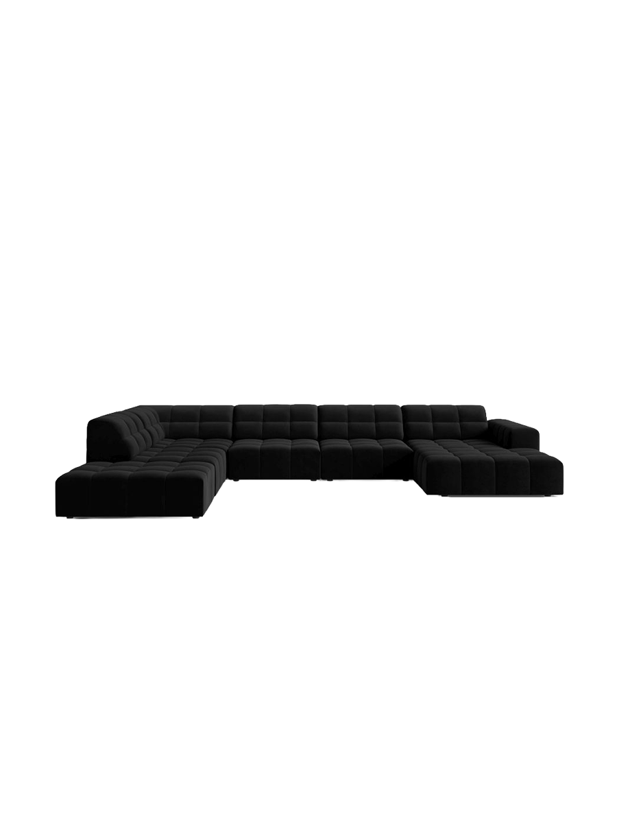 
7-Seater Designer Panoramic Sofa "Chicago" - Velvet Black / long side left