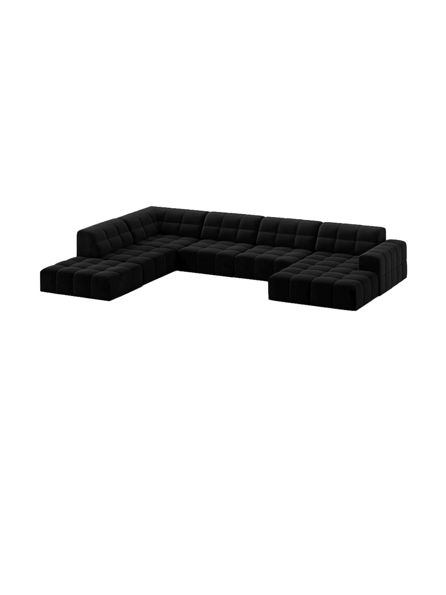 
7-Seater Designer Panoramic Sofa "Chicago" - Velvet Black / long side left