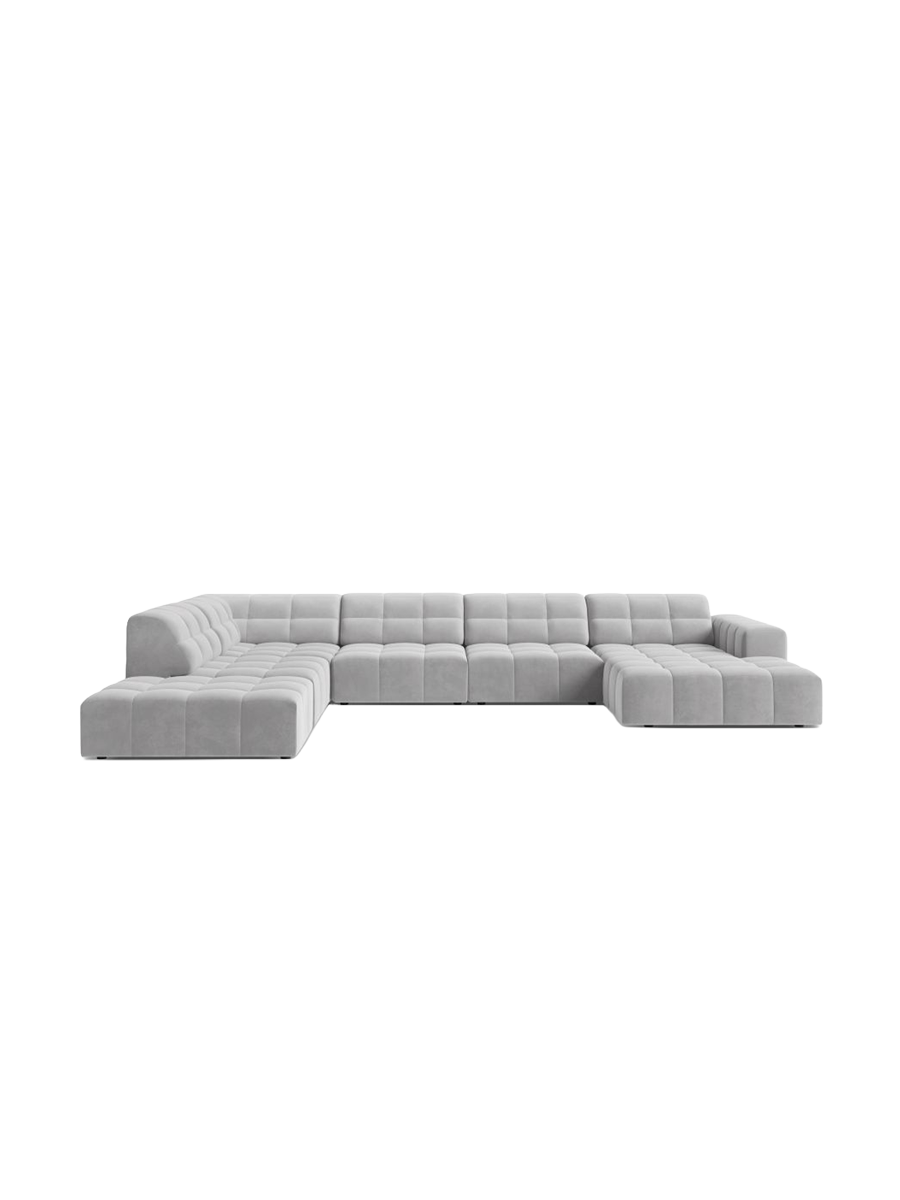 
7-Seater Designer Panoramic Sofa "Chicago" - Velvet Silver / long side left
