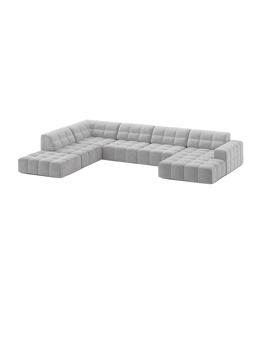 
7-Seater Designer Panoramic Sofa "Chicago" - Velvet Silver / long side left