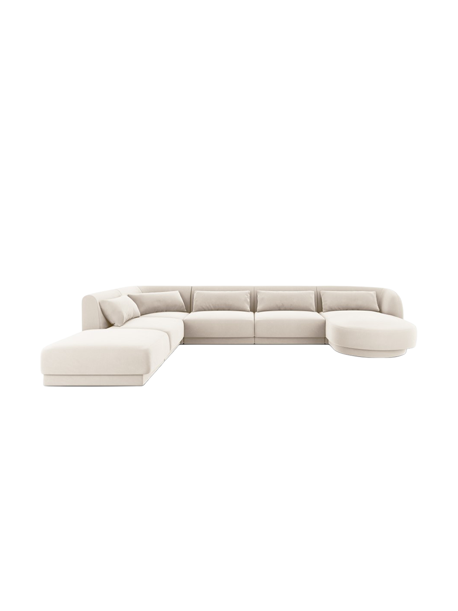
6-Seater Designer Panorama Sofa "Tulum" - Light Beige Velvet / long side left
