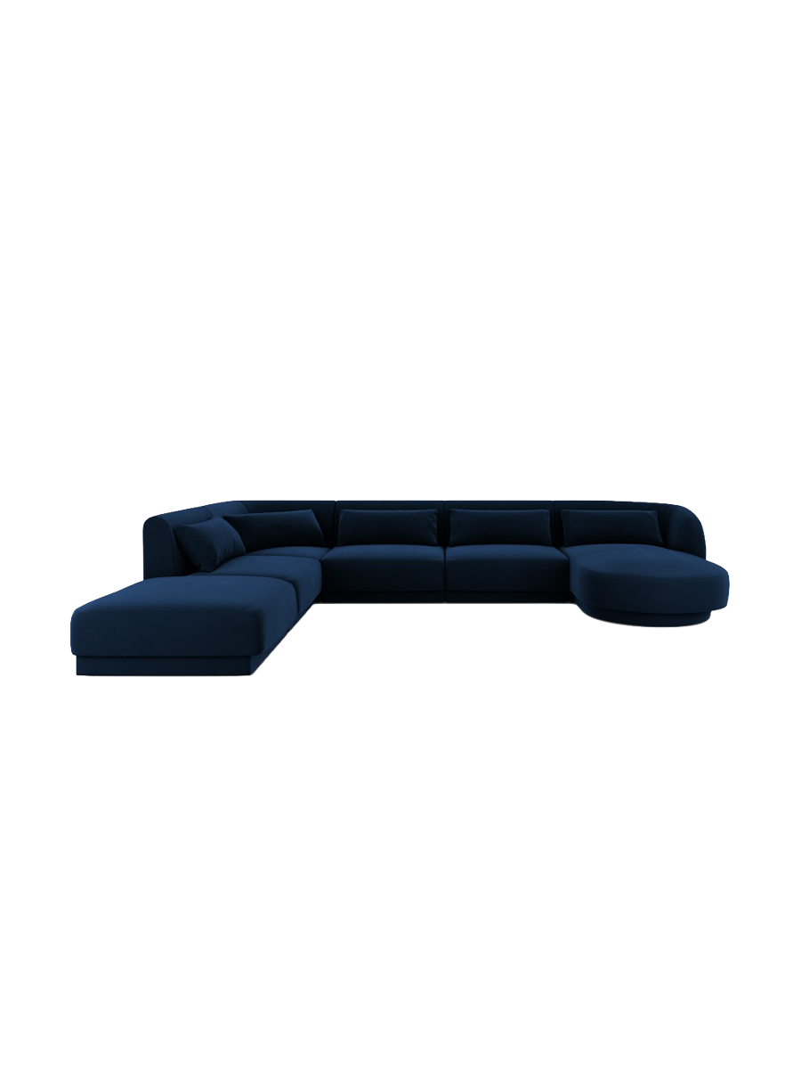 
6-Seater Designer Panorama Sofa "Tulum" - Velvet Royal Blue / long side left