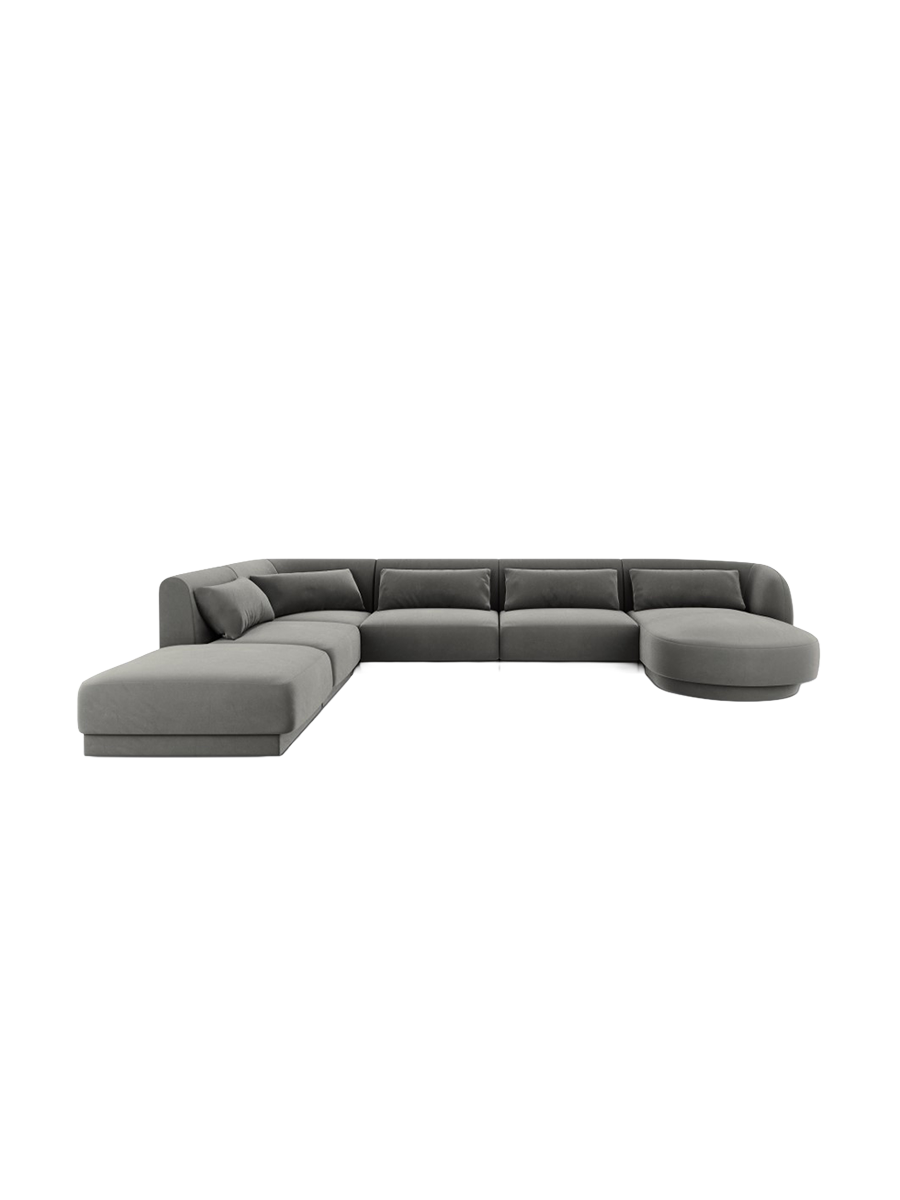 
6-Seater Designer Panorama Sofa "Tulum" - Velvet Light Grey / long side left