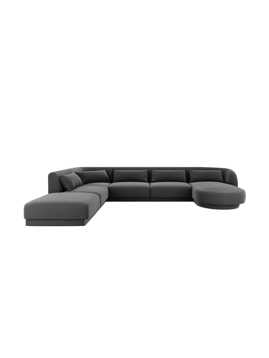 
6-Seater Designer Panorama Sofa "Tulum" - Velvet Grey / long side left