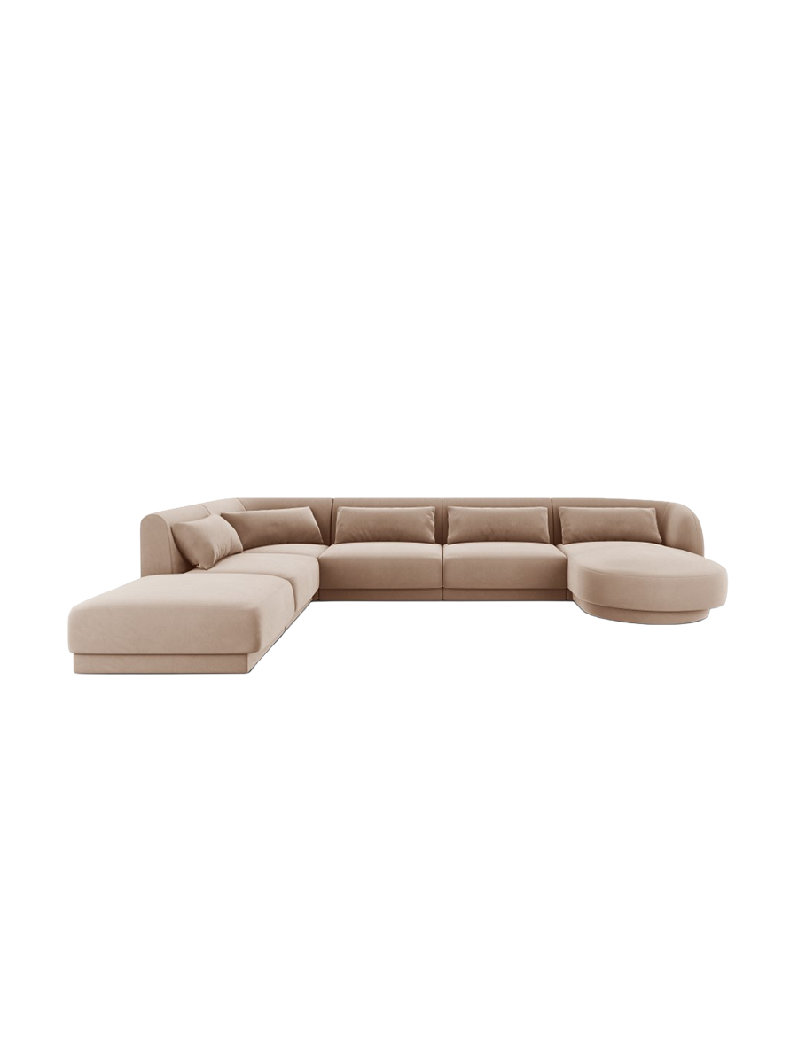 
6-Seater Designer Panorama Sofa "Tulum" - Velvet Beige / long side left
