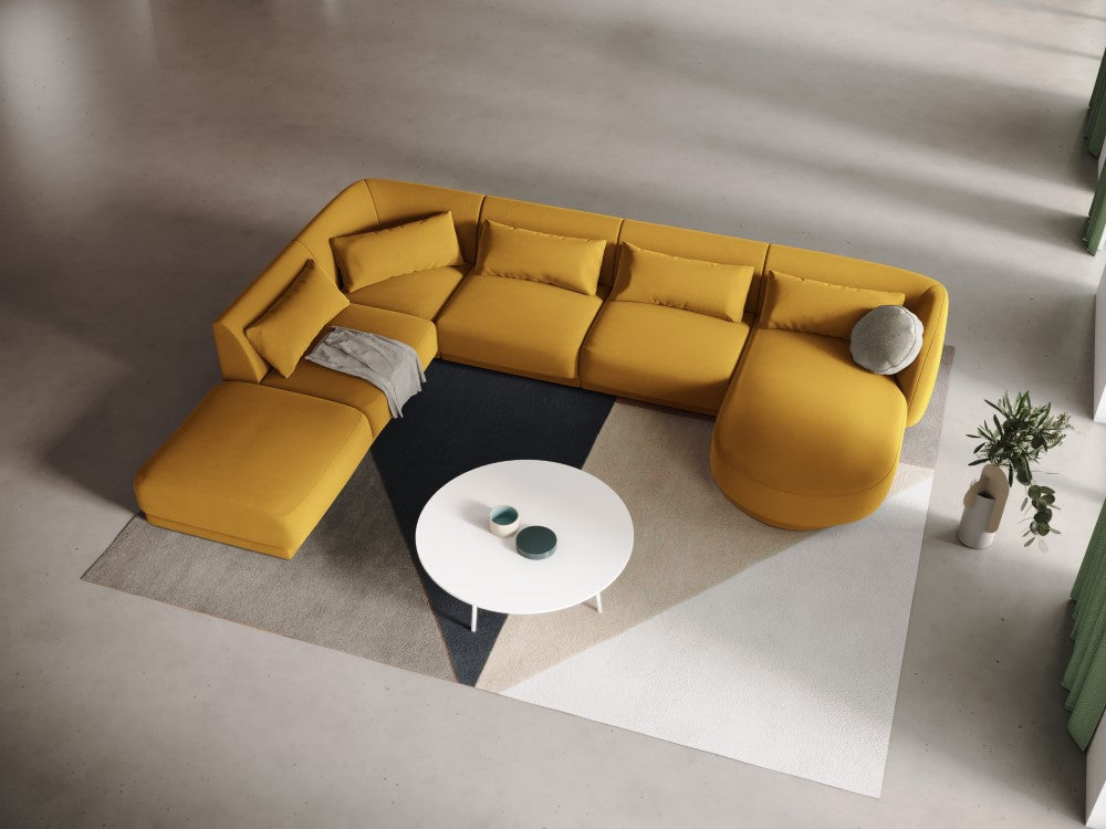 
6-Seater Designer Panorama Sofa "Tulum" - Velvet Mustard Yellow / long side left