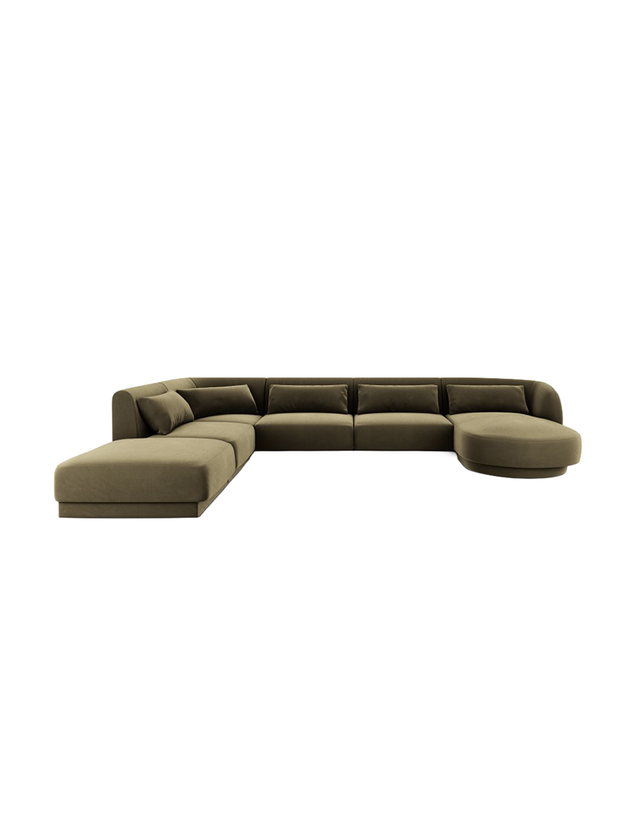 
6-Seater Designer Panorama Sofa "Tulum" - Velvet Olive Green / long side left