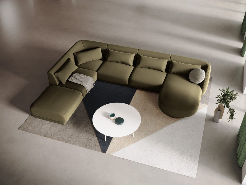 
6-Seater Designer Panorama Sofa "Tulum" - Velvet Olive Green / long side left